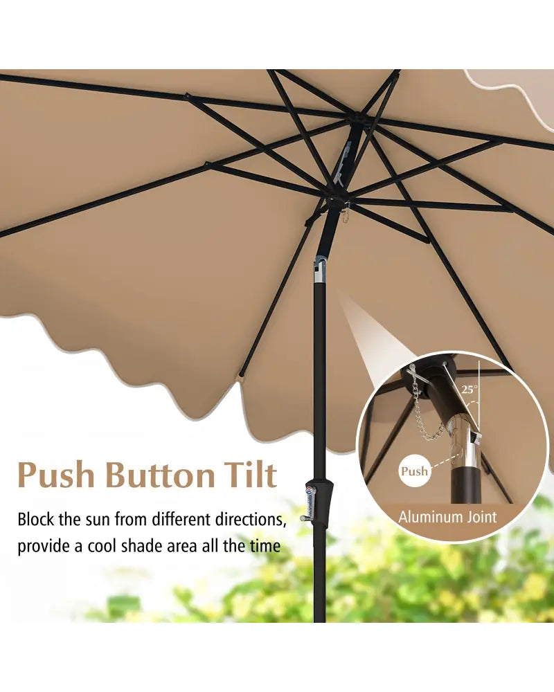 9 Feet Patio Umbrella with Crank Handle and Push Button Tilt-Brown - Brown - Outdoor Umbrellas