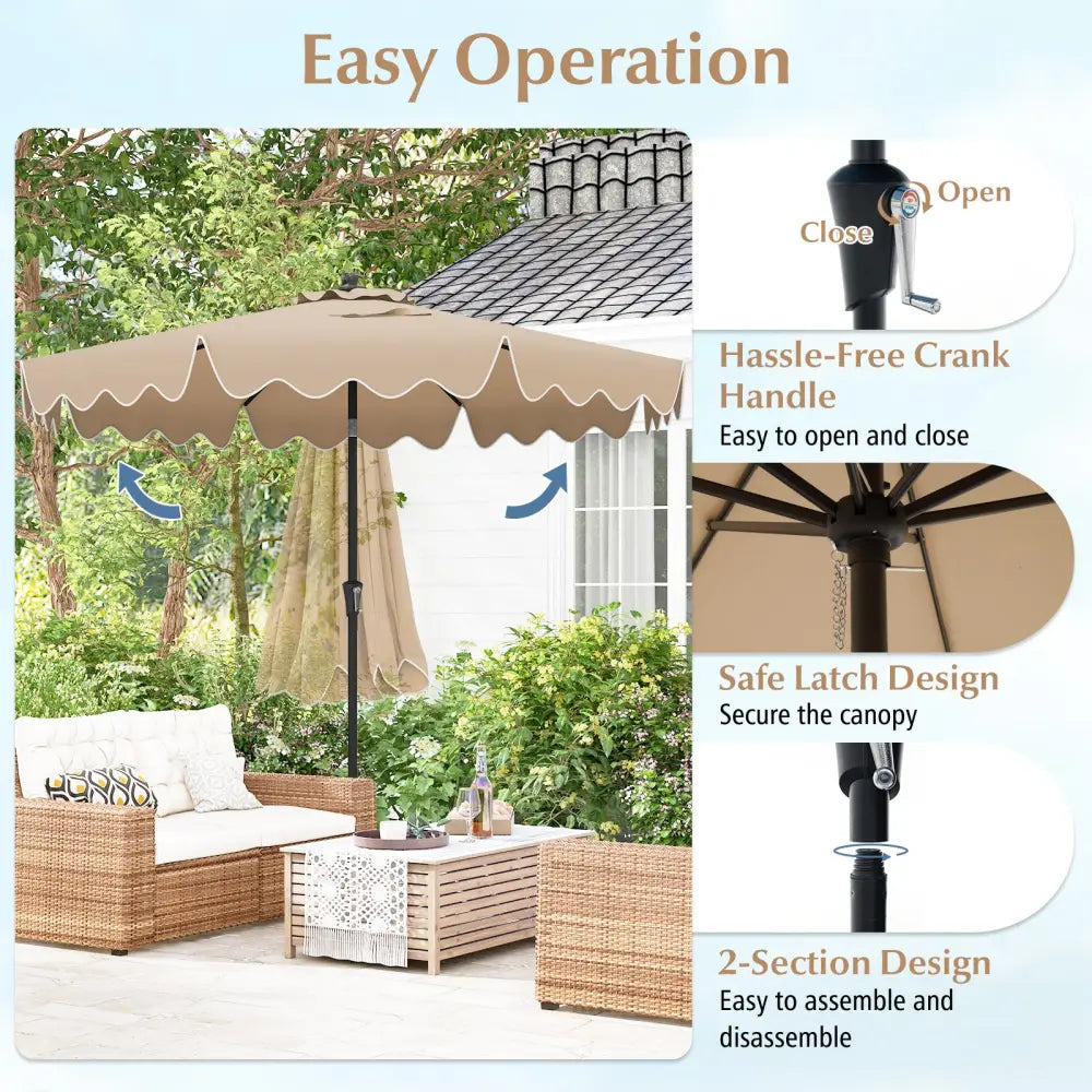 9 Feet Patio Umbrella with Crank Handle and Push Button Tilt-Brown - Brown - Outdoor Umbrellas