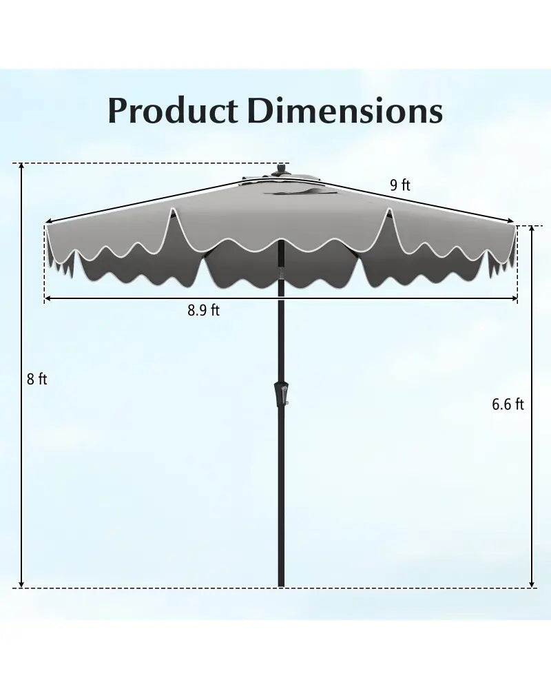9 Feet Patio Umbrella with Crank Handle and Push Button Tilt-Gray - Gray - Outdoor Umbrellas