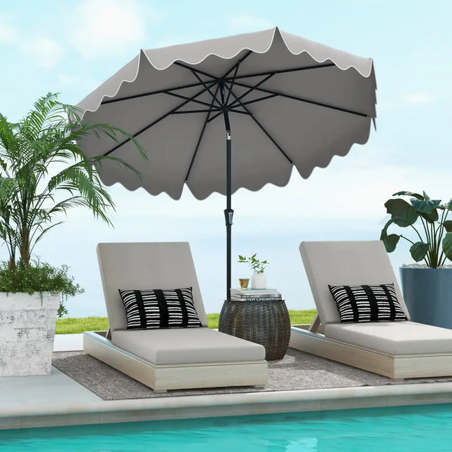 9 Feet Patio Umbrella with Crank Handle and Push Button Tilt-Gray - Gray - Outdoor Umbrellas