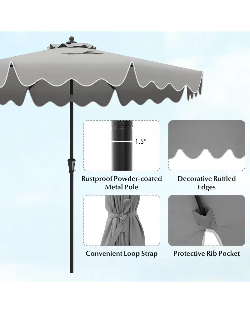 9 Feet Patio Umbrella with Crank Handle and Push Button Tilt-Gray - Gray - Outdoor Umbrellas