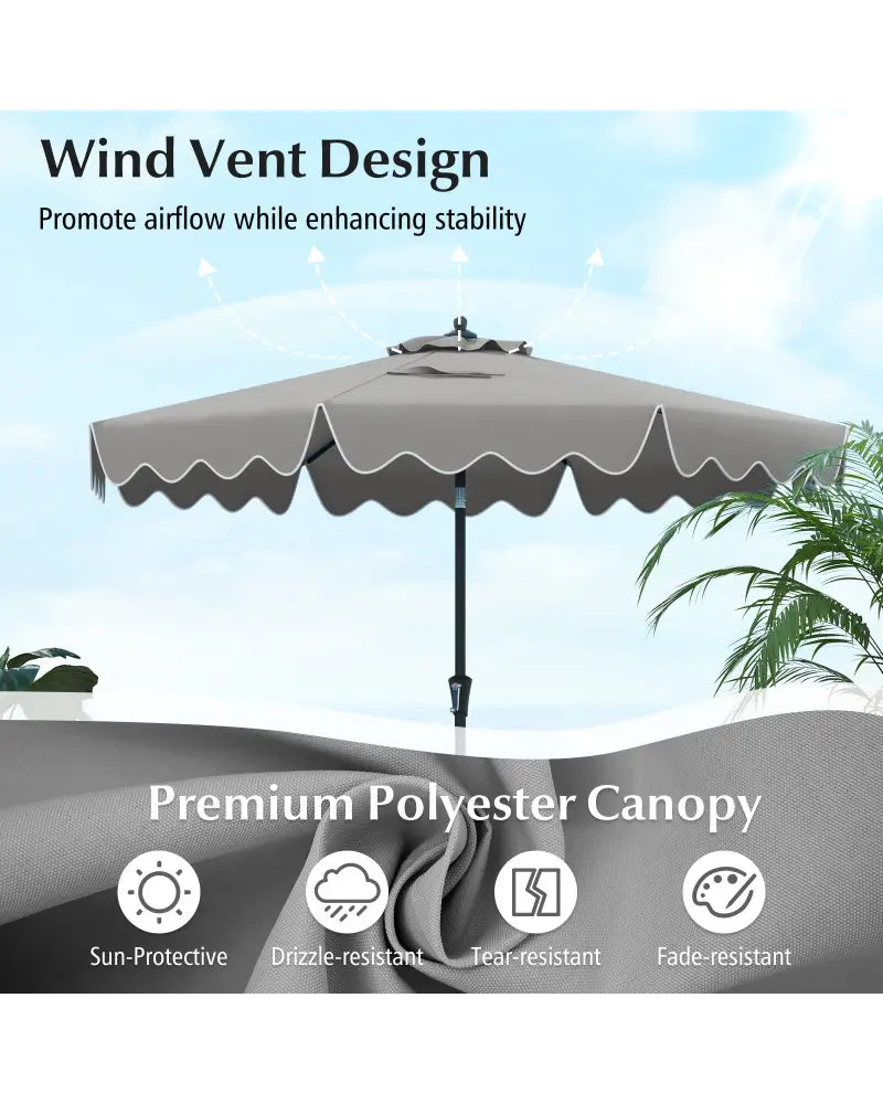 9 Feet Patio Umbrella with Crank Handle and Push Button Tilt-Gray - Gray - Outdoor Umbrellas