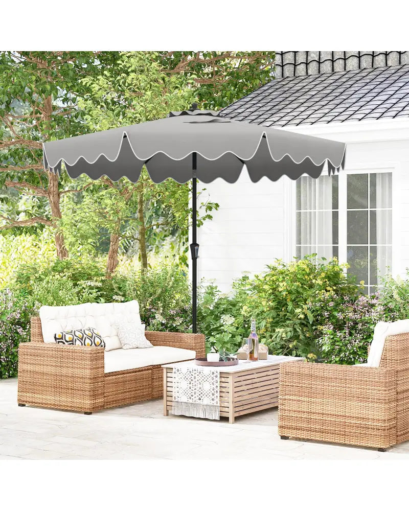 9 Feet Patio Umbrella with Crank Handle and Push Button Tilt-Gray - Gray - Outdoor Umbrellas