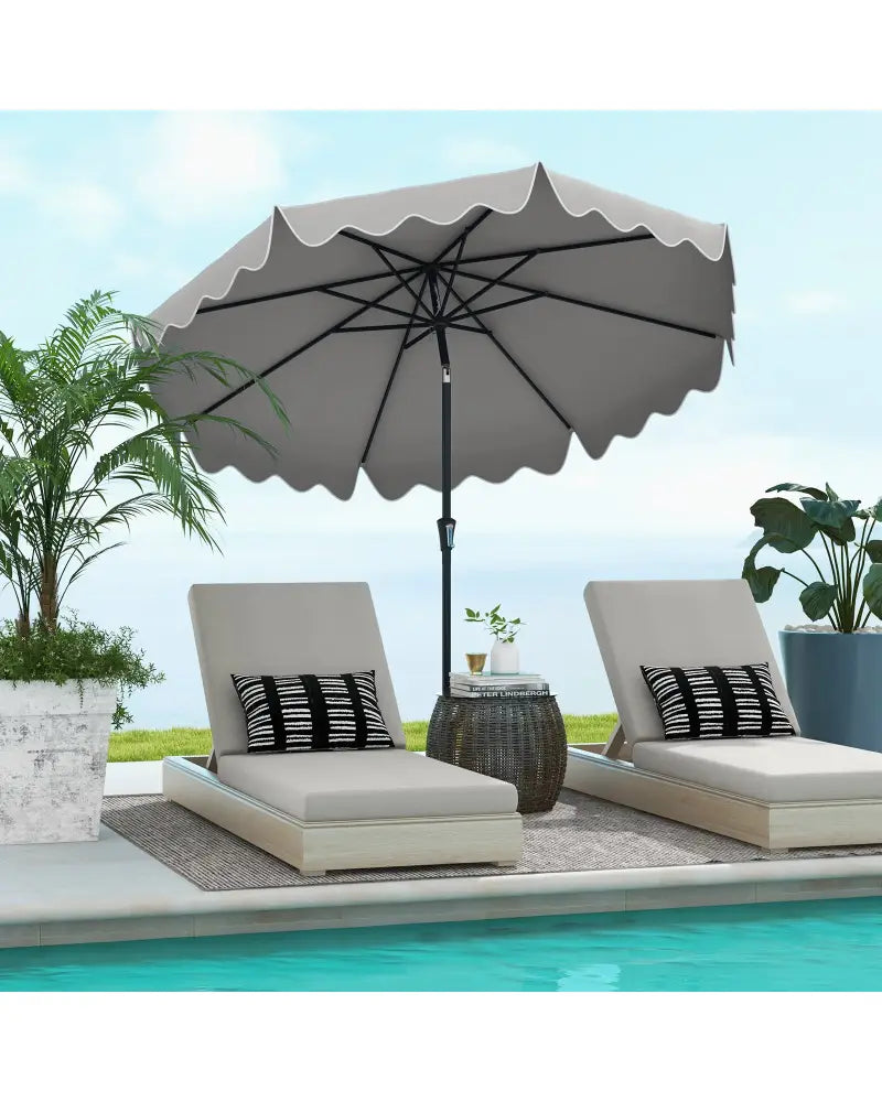 9 Feet Patio Umbrella with Crank Handle and Push Button Tilt-Gray - Gray - Outdoor Umbrellas