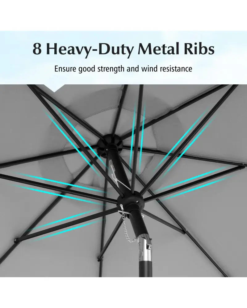 9 Feet Patio Umbrella with Crank Handle and Push Button Tilt-Gray - Gray - Outdoor Umbrellas