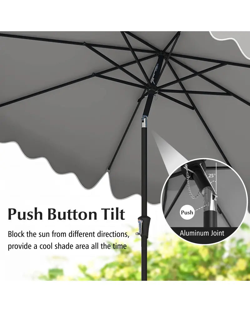 9 Feet Patio Umbrella with Crank Handle and Push Button Tilt-Gray - Gray - Outdoor Umbrellas