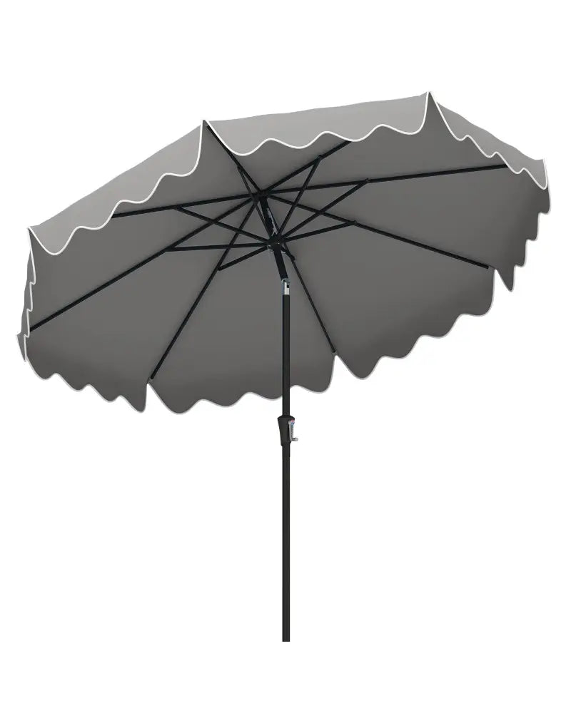 9 Feet Patio Umbrella with Crank Handle and Push Button Tilt-Gray - Gray - Outdoor Umbrellas