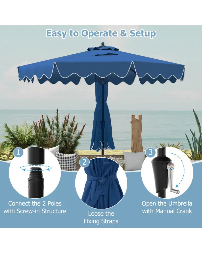 9 Feet Patio Umbrella with Crank Handle and Push Button Tilt-Navy - Navy - Outdoor Umbrellas