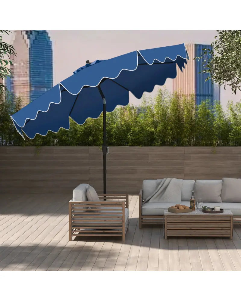 9 Feet Patio Umbrella with Crank Handle and Push Button Tilt-Navy - Navy - Outdoor Umbrellas