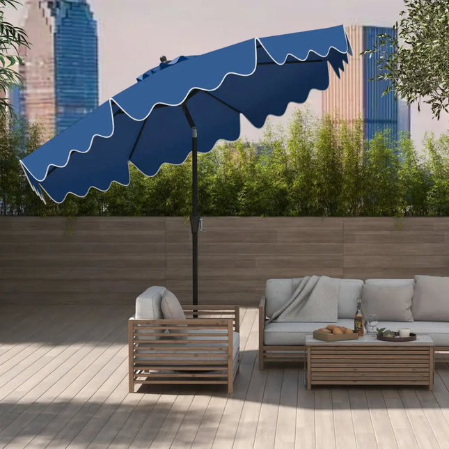 9 Feet Patio Umbrella with Crank Handle and Push Button Tilt-Navy - Navy - Outdoor Umbrellas
