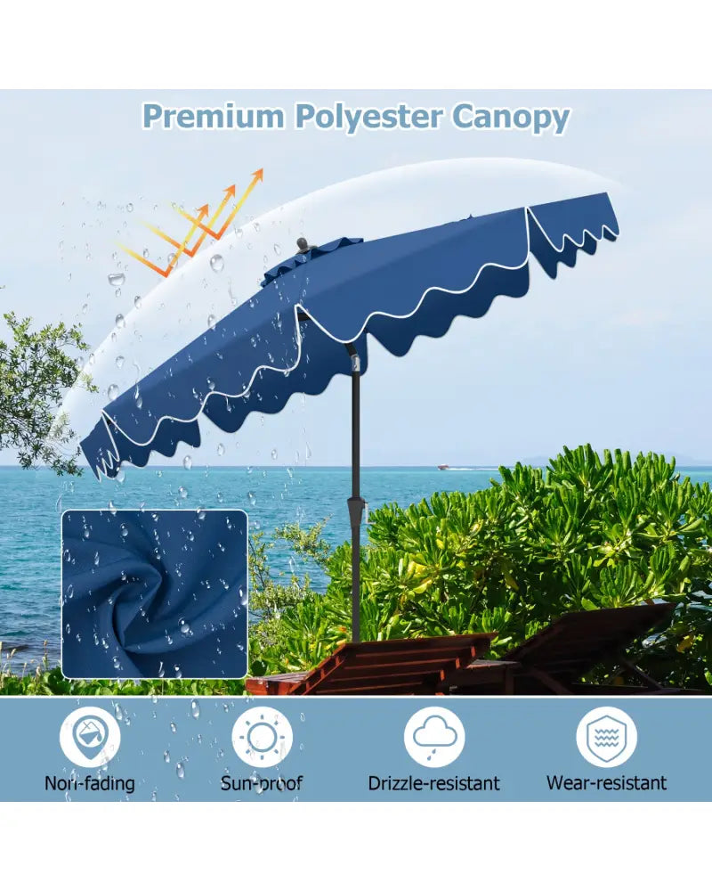 9 Feet Patio Umbrella with Crank Handle and Push Button Tilt-Navy - Navy - Outdoor Umbrellas
