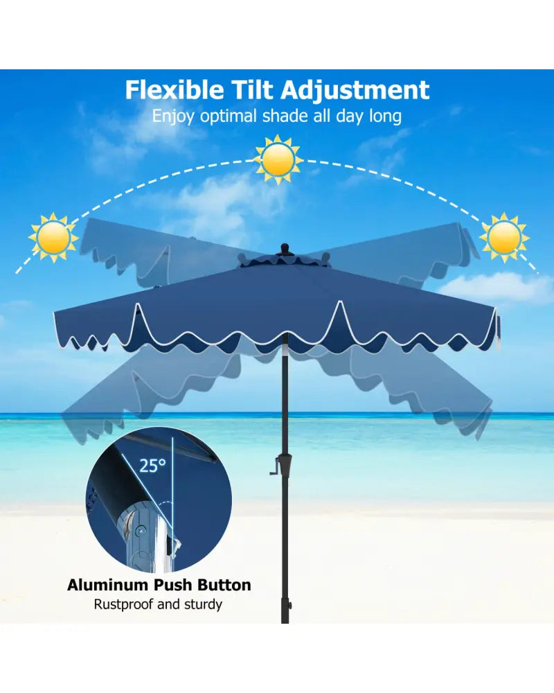 9 Feet Patio Umbrella with Crank Handle and Push Button Tilt-Navy - Navy - Outdoor Umbrellas