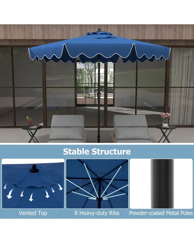9 Feet Patio Umbrella with Crank Handle and Push Button Tilt-Navy - Navy - Outdoor Umbrellas