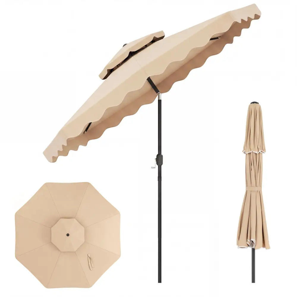 9 Feet Patio Umbrella with Push Button Tilt and Crank-Beige - Beige - Outdoor Umbrellas