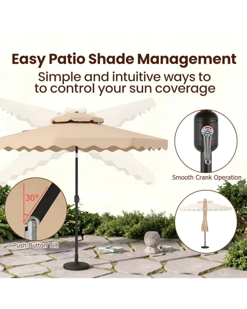 9 Feet Patio Umbrella with Push Button Tilt and Crank-Beige - Beige - Outdoor Umbrellas
