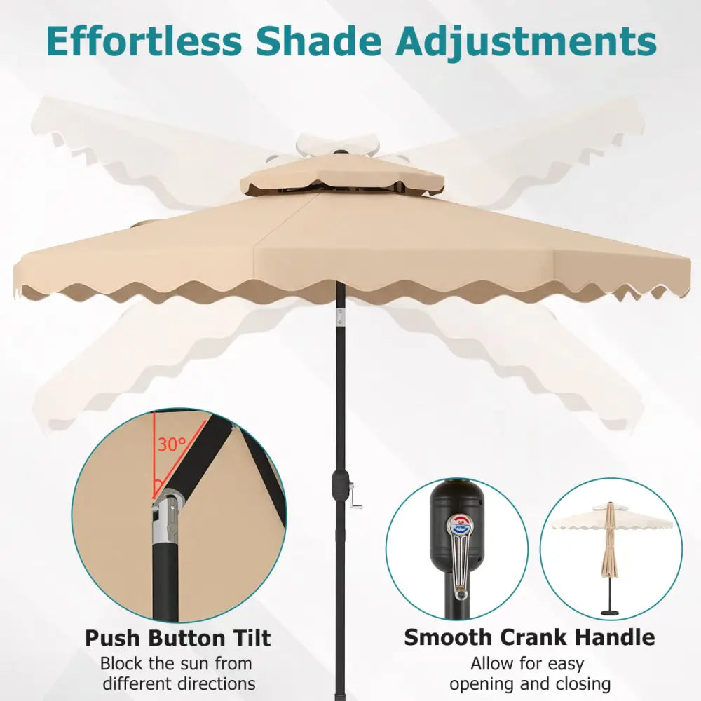 9 Feet Patio Umbrella with Push Button Tilt and Crank-Beige - Beige - Outdoor Umbrellas