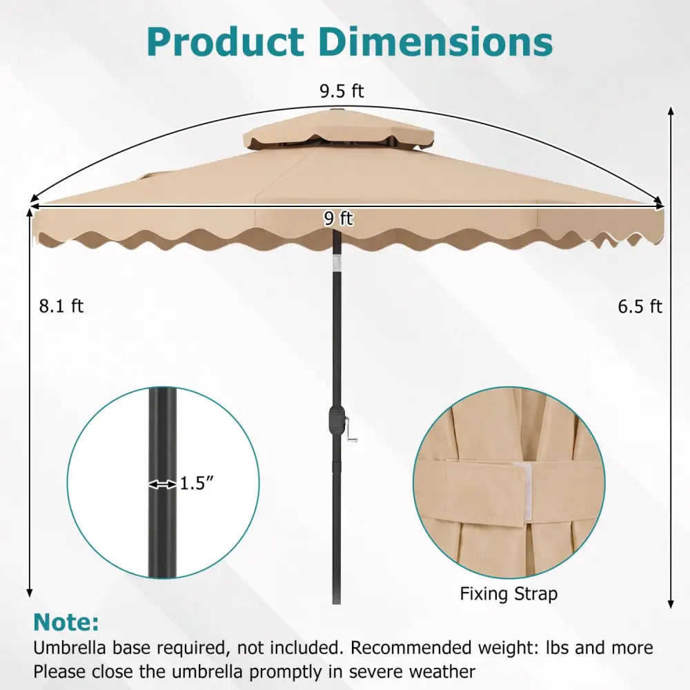 9 Feet Patio Umbrella with Push Button Tilt and Crank-Beige - Beige - Outdoor Umbrellas