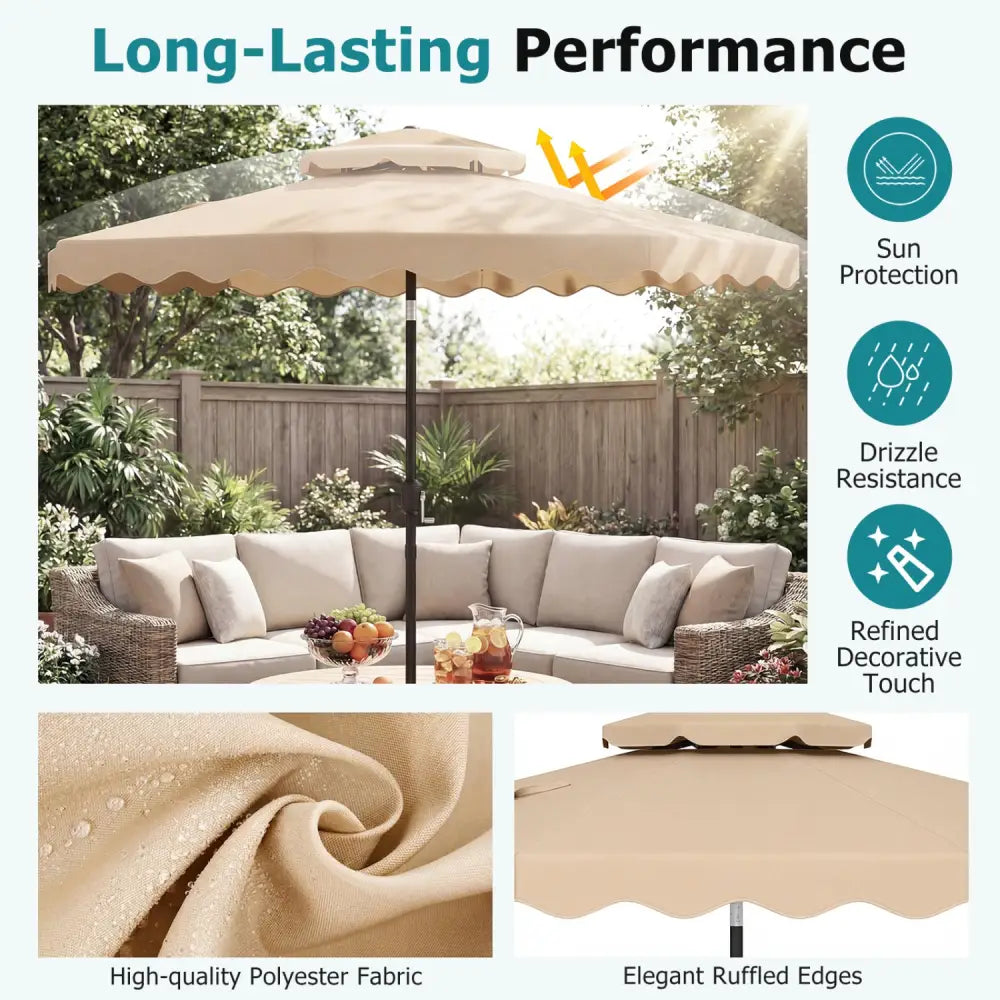 9 Feet Patio Umbrella with Push Button Tilt and Crank-Beige - Beige - Outdoor Umbrellas