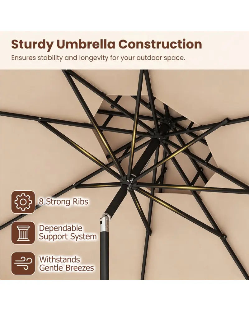 9 Feet Patio Umbrella with Push Button Tilt and Crank-Beige - Beige - Outdoor Umbrellas