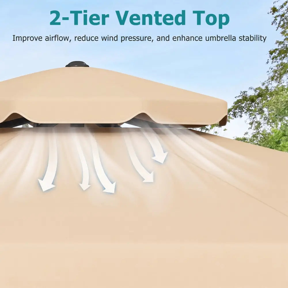 9 Feet Patio Umbrella with Push Button Tilt and Crank-Beige - Beige - Outdoor Umbrellas
