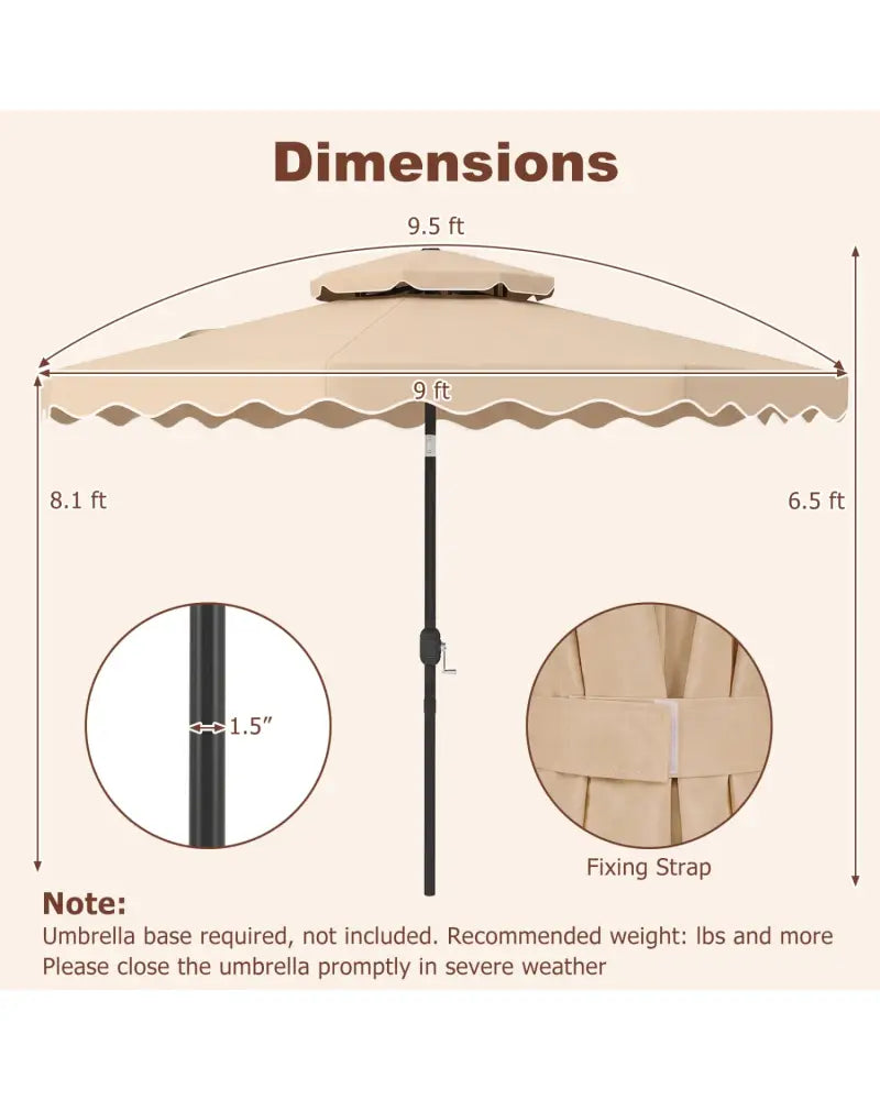 9 Feet Patio Umbrella with Push Button Tilt and Crank-Beige - Beige - Outdoor Umbrellas