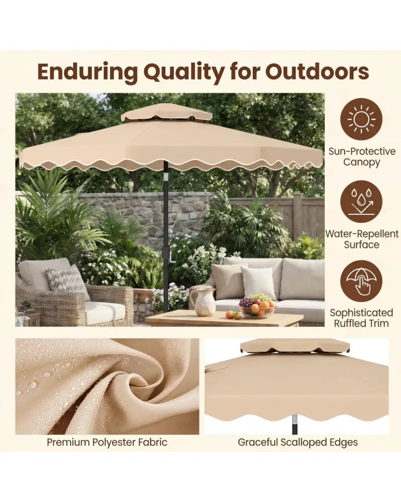 9 Feet Patio Umbrella with Push Button Tilt and Crank-Beige - Beige - Outdoor Umbrellas
