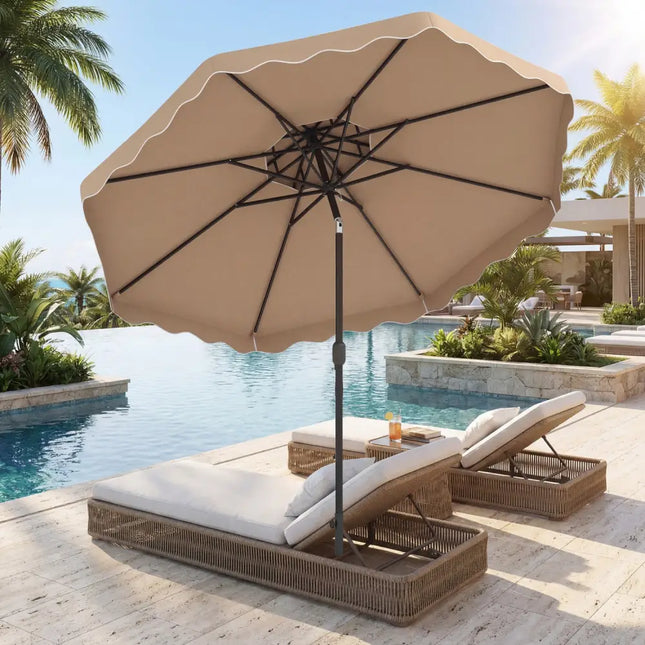 9 Feet Patio Umbrella with Push Button Tilt and Crank-Coffee - Coffee - Outdoor Umbrellas