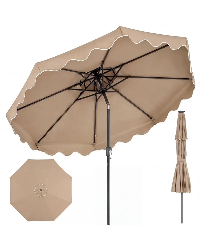 9 Feet Patio Umbrella with Push Button Tilt and Crank-Coffee - Coffee - Outdoor Umbrellas