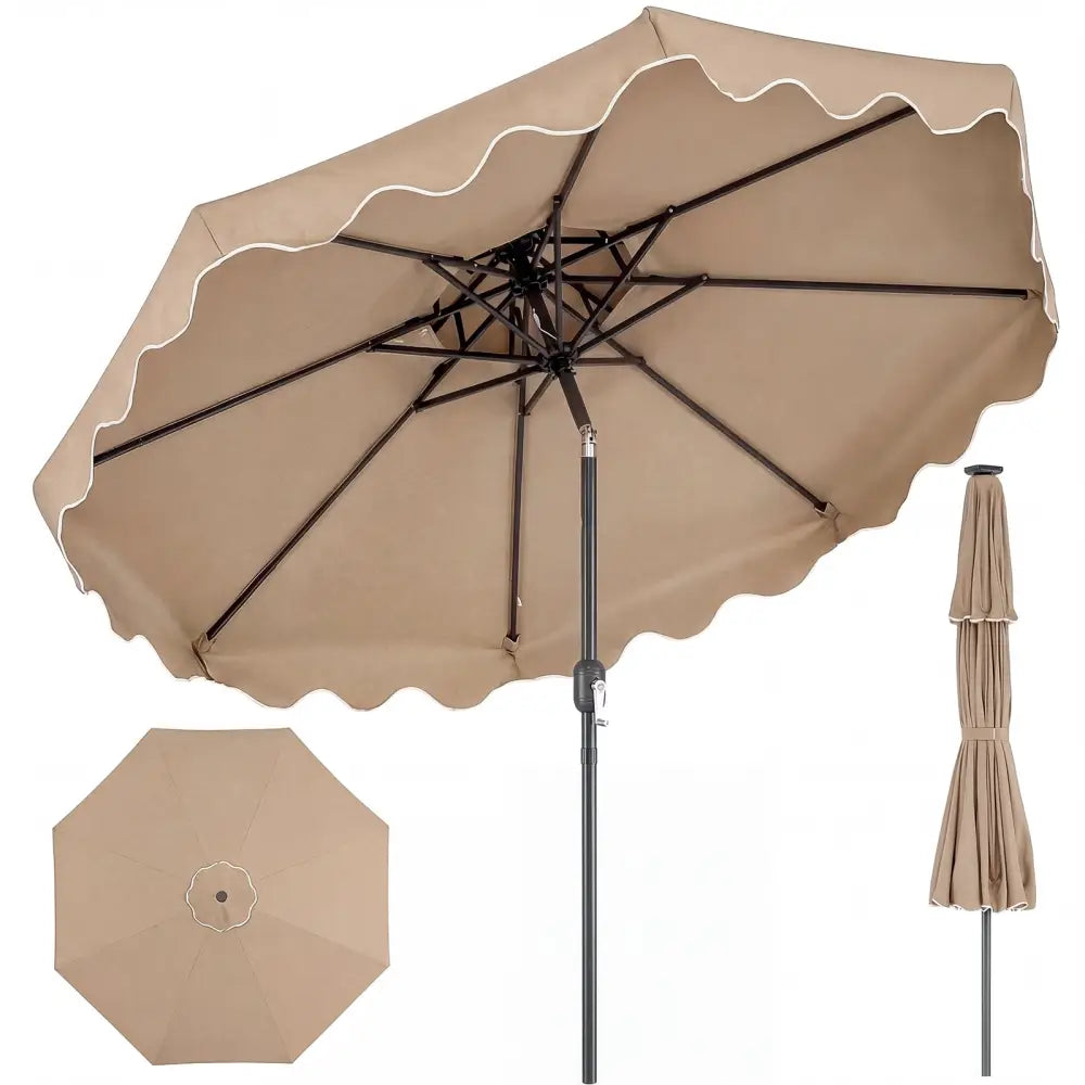9 Feet Patio Umbrella with Push Button Tilt and Crank-Coffee - Coffee - Outdoor Umbrellas