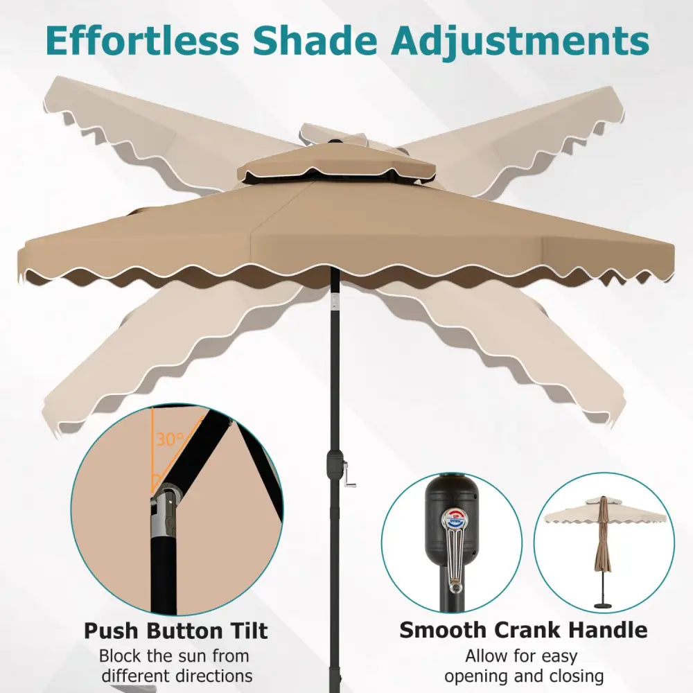 9 Feet Patio Umbrella with Push Button Tilt and Crank-Coffee - Coffee - Outdoor Umbrellas