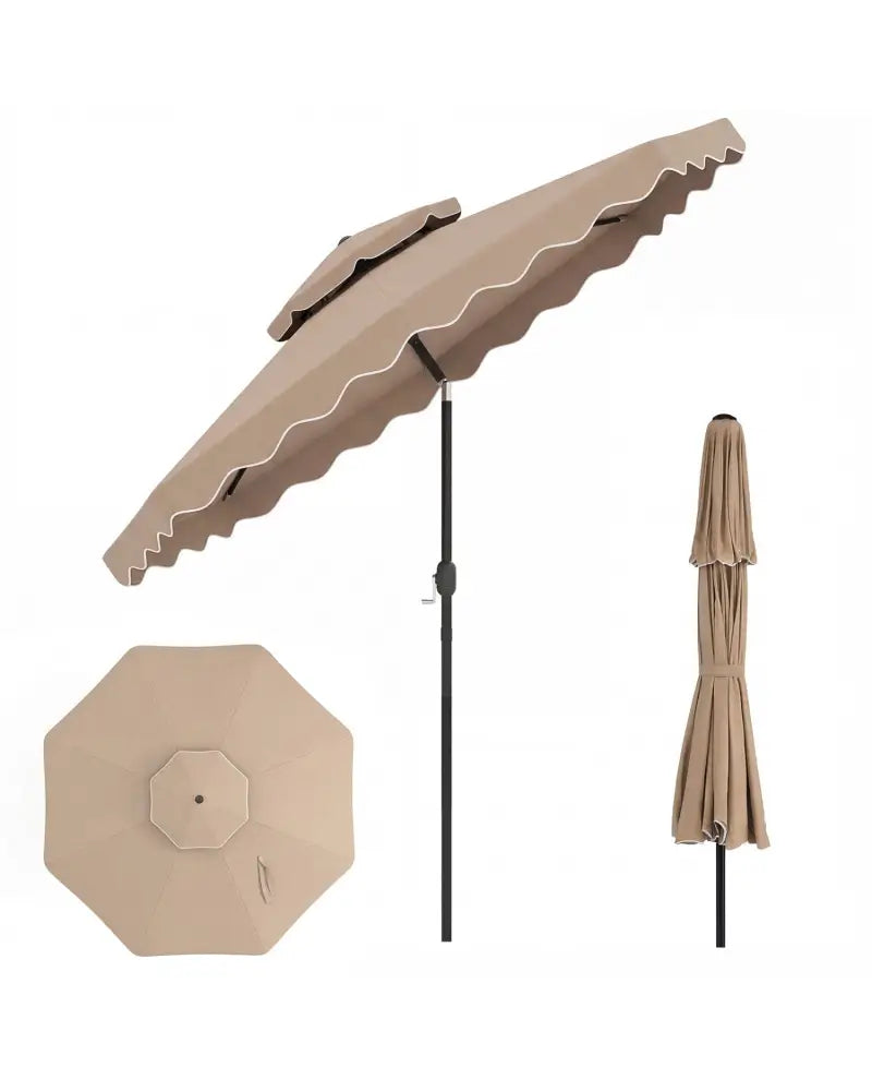 9 Feet Patio Umbrella with Push Button Tilt and Crank-Coffee - Coffee - Outdoor Umbrellas