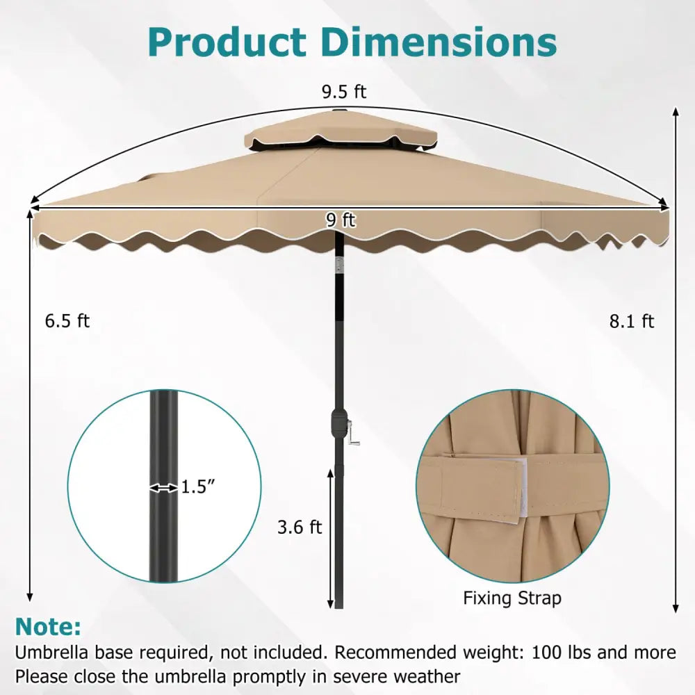 9 Feet Patio Umbrella with Push Button Tilt and Crank-Coffee - Coffee - Outdoor Umbrellas