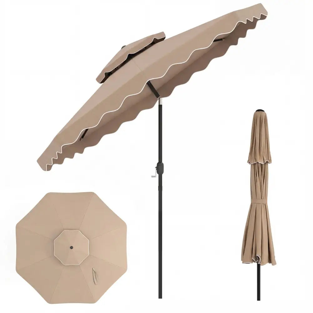 9 Feet Patio Umbrella with Push Button Tilt and Crank-Coffee - Coffee - Outdoor Umbrellas