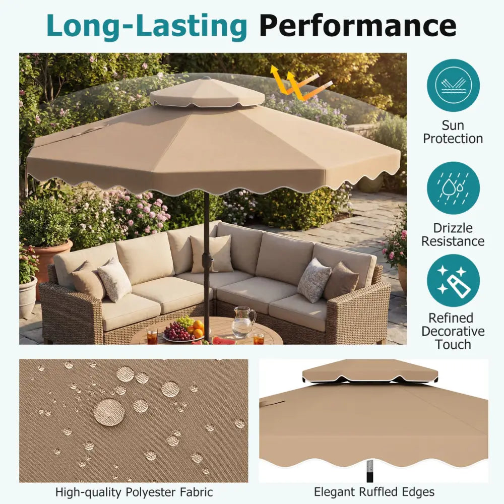 9 Feet Patio Umbrella with Push Button Tilt and Crank-Coffee - Coffee - Outdoor Umbrellas