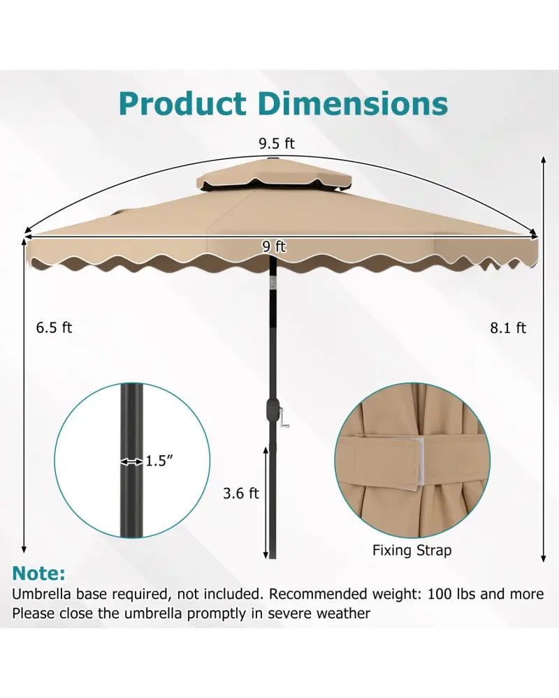 9 Feet Patio Umbrella with Push Button Tilt and Crank-Coffee - Coffee - Outdoor Umbrellas