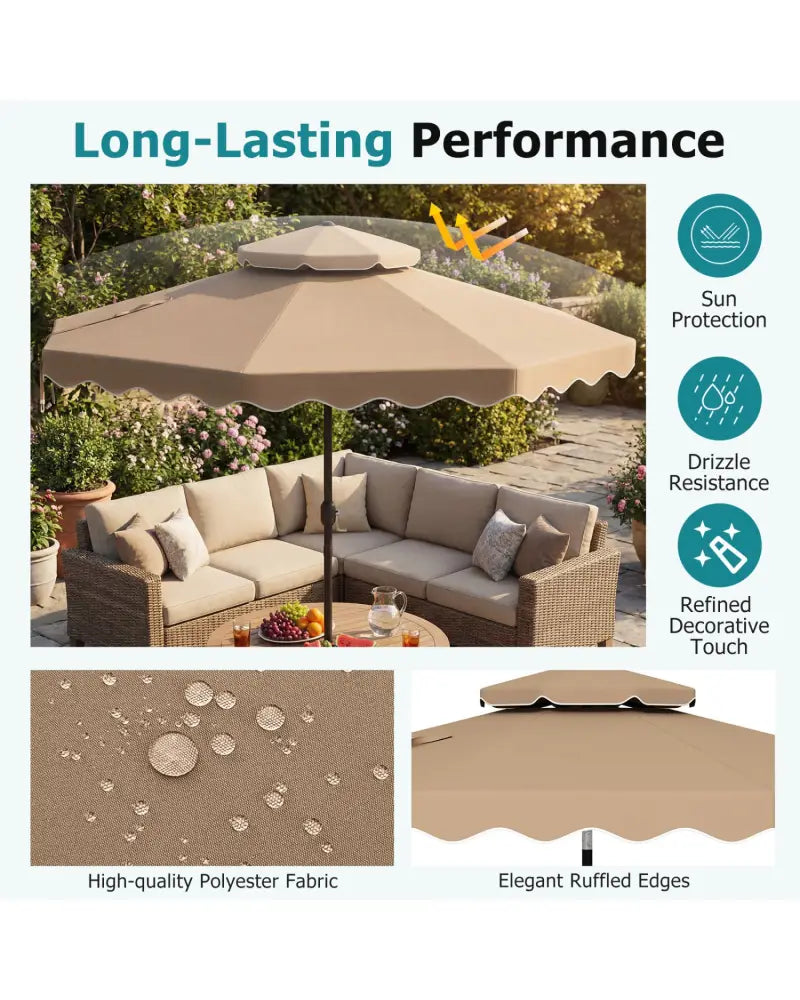 9 Feet Patio Umbrella with Push Button Tilt and Crank-Coffee - Coffee - Outdoor Umbrellas