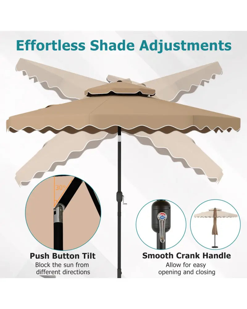 9 Feet Patio Umbrella with Push Button Tilt and Crank-Coffee - Coffee - Outdoor Umbrellas
