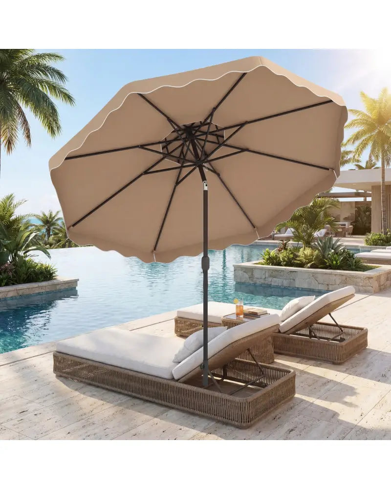 9 Feet Patio Umbrella with Push Button Tilt and Crank-Coffee - Coffee - Outdoor Umbrellas