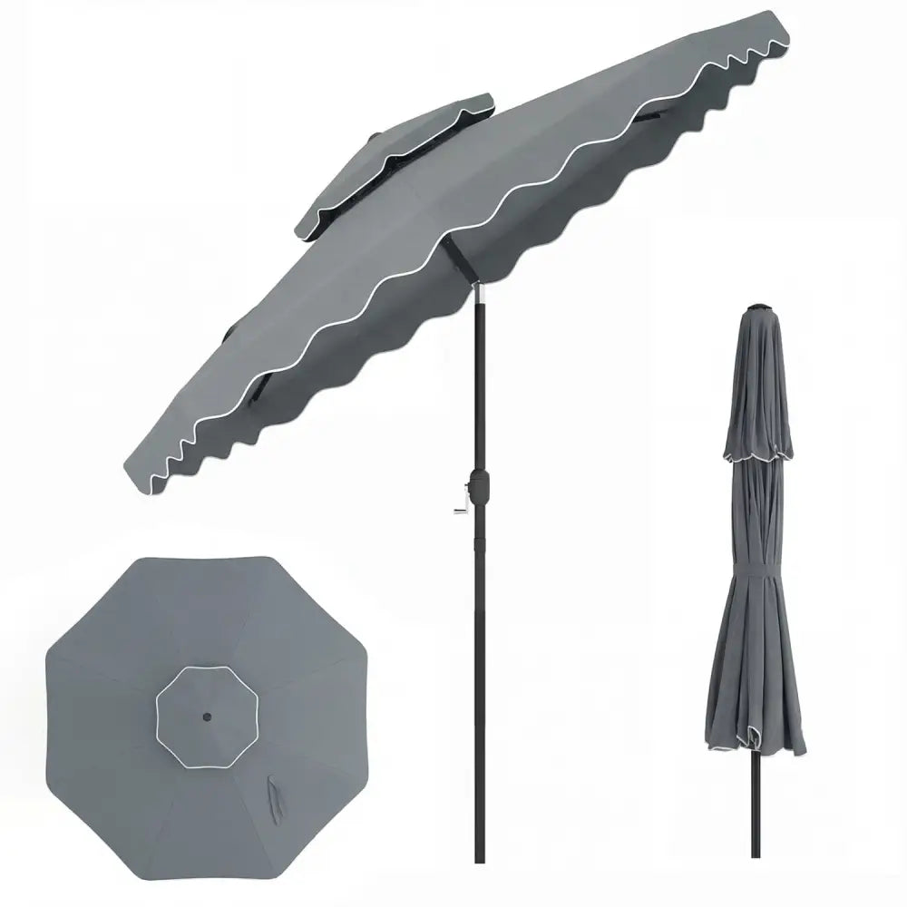 9 Feet Patio Umbrella with Push Button Tilt and Crank-Gray - Gray - Outdoor Umbrellas