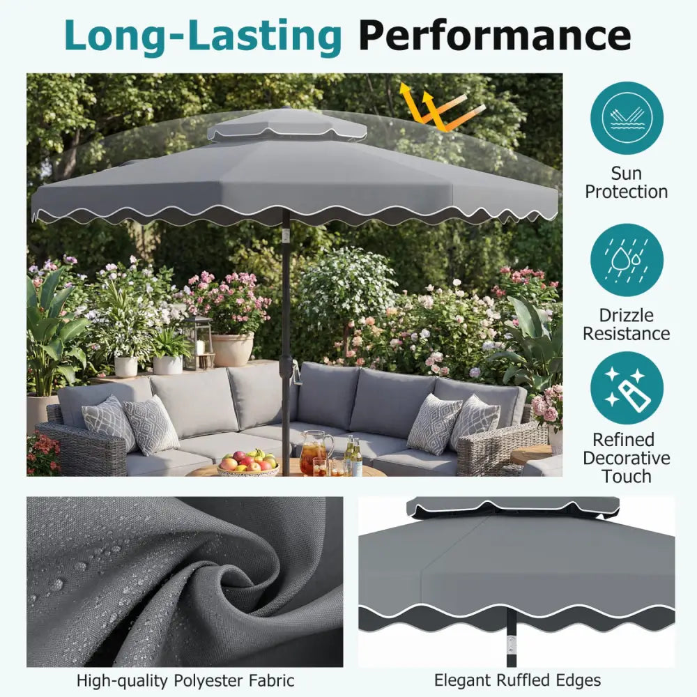 9 Feet Patio Umbrella with Push Button Tilt and Crank-Gray - Gray - Outdoor Umbrellas