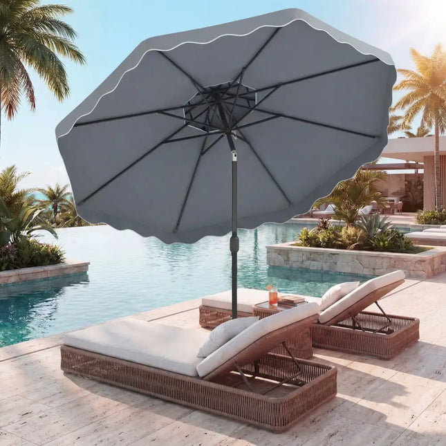 9 Feet Patio Umbrella with Push Button Tilt and Crank-Gray - Gray - Outdoor Umbrellas