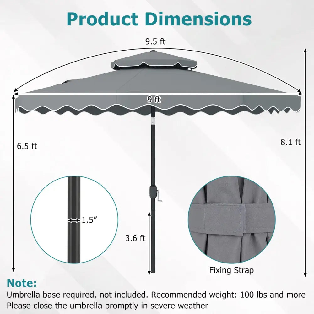 9 Feet Patio Umbrella with Push Button Tilt and Crank-Gray - Gray - Outdoor Umbrellas