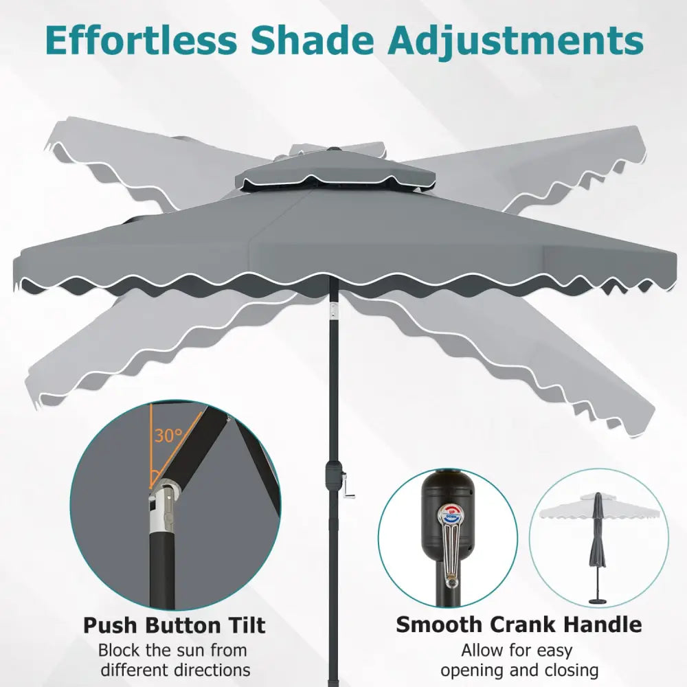 9 Feet Patio Umbrella with Push Button Tilt and Crank-Gray - Gray - Outdoor Umbrellas