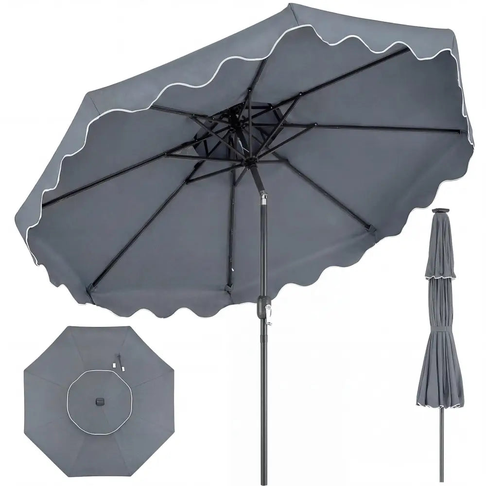 9 Feet Patio Umbrella with Push Button Tilt and Crank-Gray - Gray - Outdoor Umbrellas