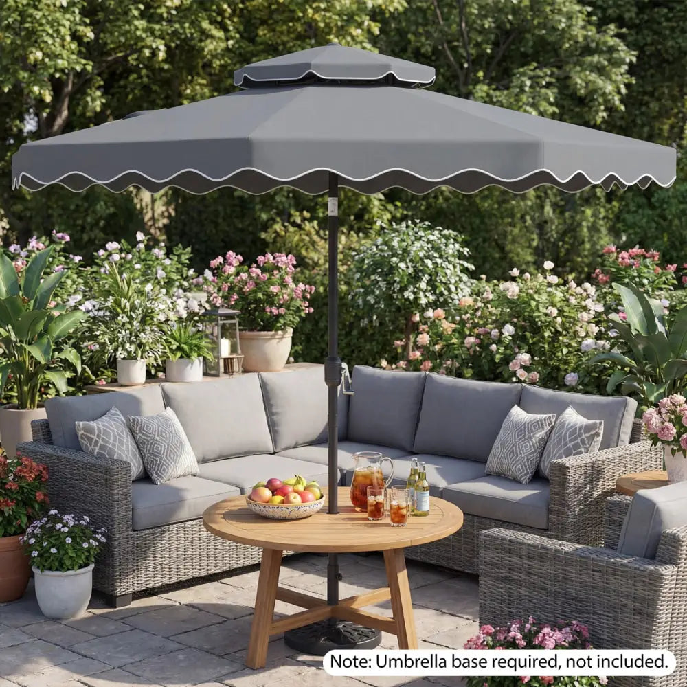 9 Feet Patio Umbrella with Push Button Tilt and Crank-Gray - Gray - Outdoor Umbrellas