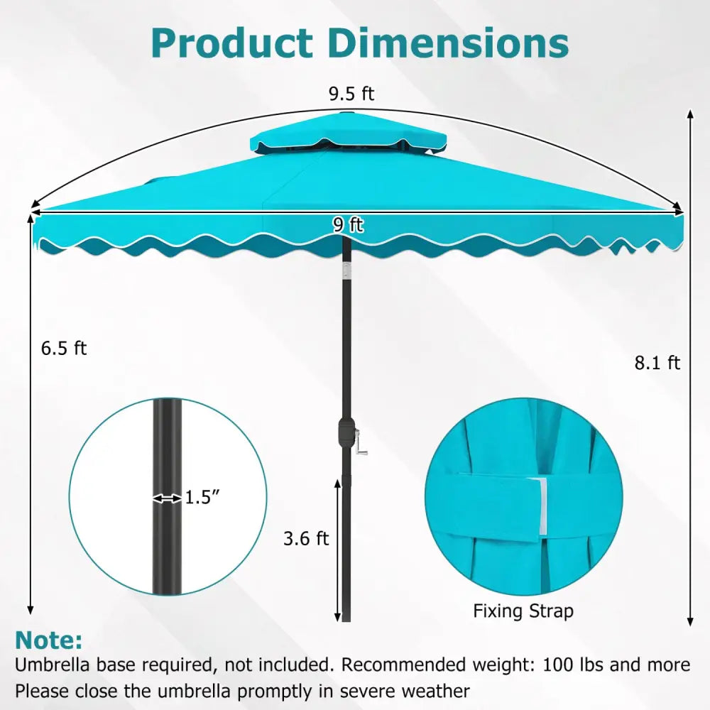 9 Feet Patio Umbrella with Push Button Tilt and Crank-Turquoise - Turquoise - Outdoor Umbrellas