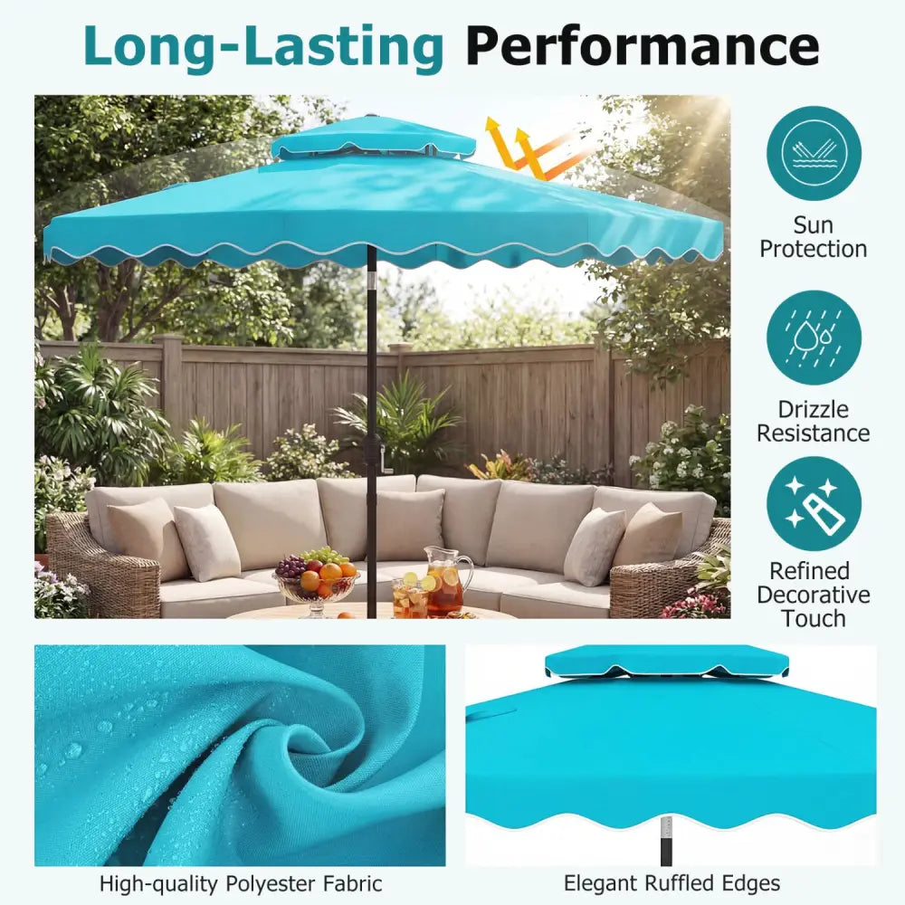 9 Feet Patio Umbrella with Push Button Tilt and Crank-Turquoise - Turquoise - Outdoor Umbrellas