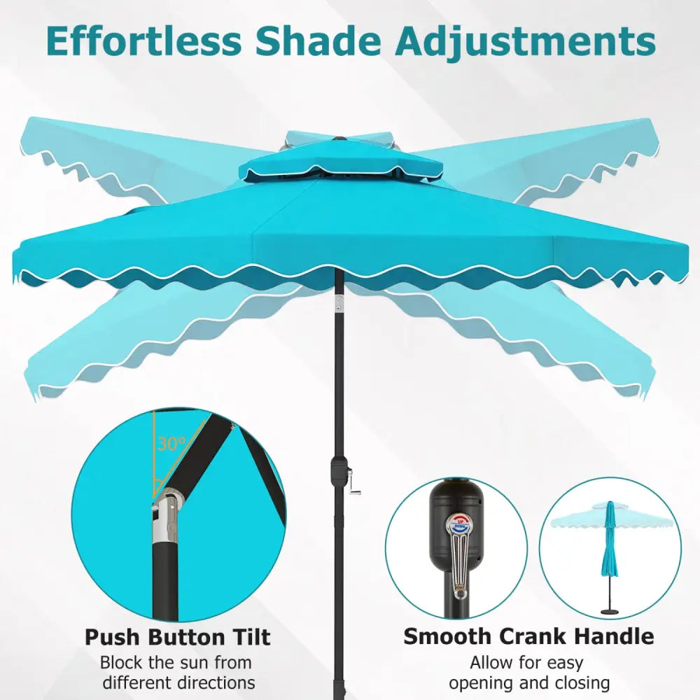 9 Feet Patio Umbrella with Push Button Tilt and Crank-Turquoise - Turquoise - Outdoor Umbrellas