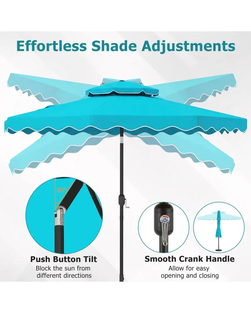 9 Feet Patio Umbrella with Push Button Tilt and Crank-Turquoise - Turquoise - Outdoor Umbrellas