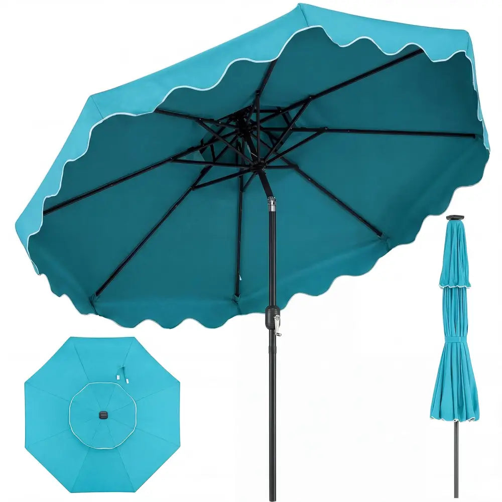 9 Feet Patio Umbrella with Push Button Tilt and Crank-Turquoise - Turquoise - Outdoor Umbrellas